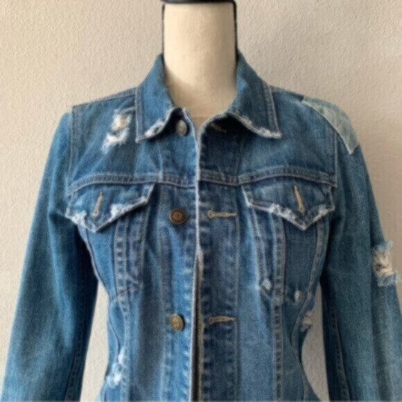 Earl Jean Distressed Patchwork Jean Jacket - Picture 6 of 16